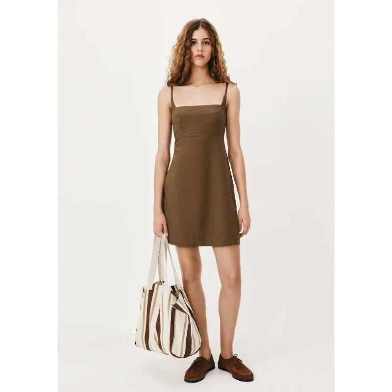 Vestido Curto Decote Reto - Marrom P