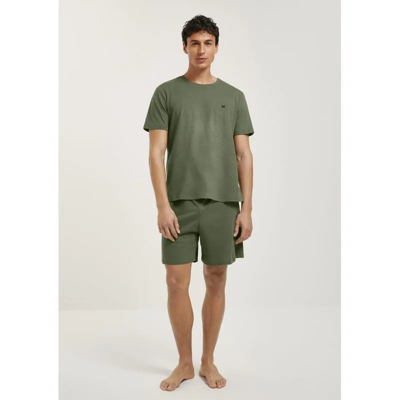 Pijama Curto Masculino Com Bordado - Verde P