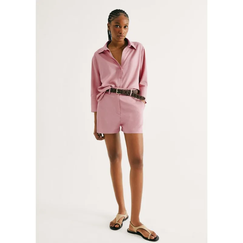 Shorts Feminino Alfaiataria Com Linho - Rosa 038