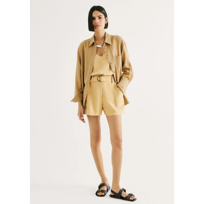 Shorts Feminino Em Peach Touch Com Cinto - Bege 046