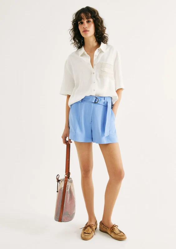 Shorts Peach Touch com Cinto Feminino Hering - Azul 44