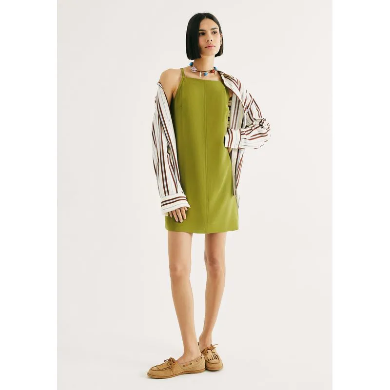 Vestido Curto Reto Em Peach Touch - Verde M