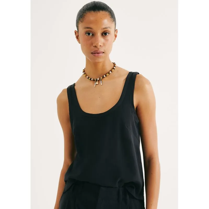 Regata Feminina Decote U Em Peach Touch - Preto XG