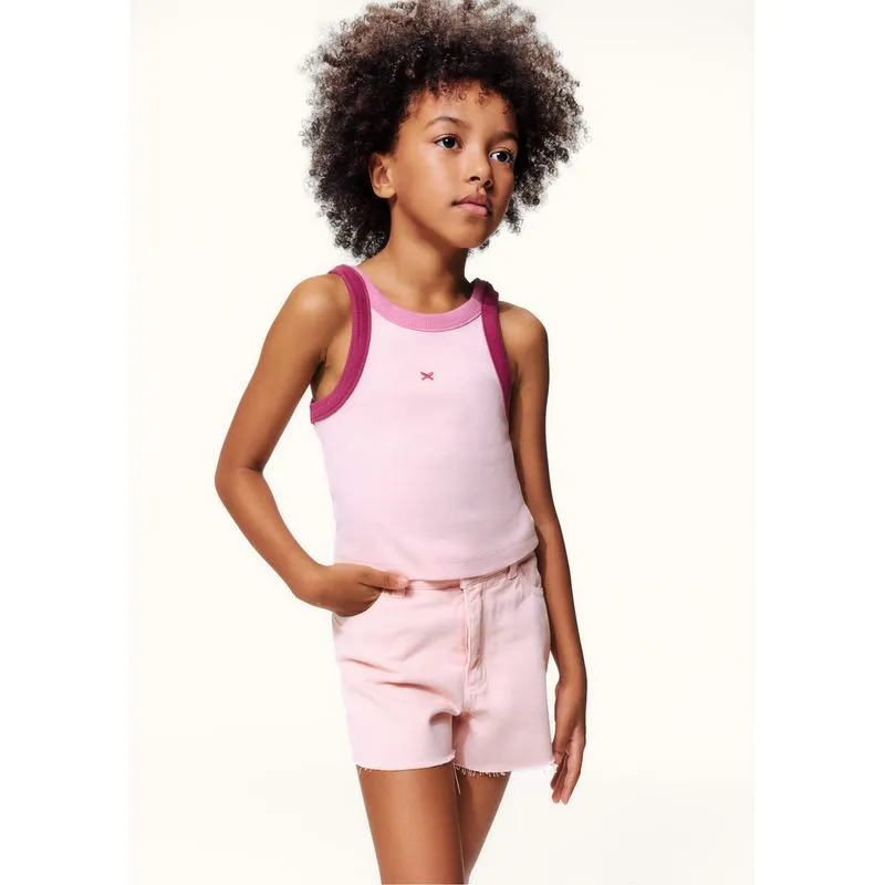 Regata Cropped Infantil Menina Em Ribana - Rosa 004