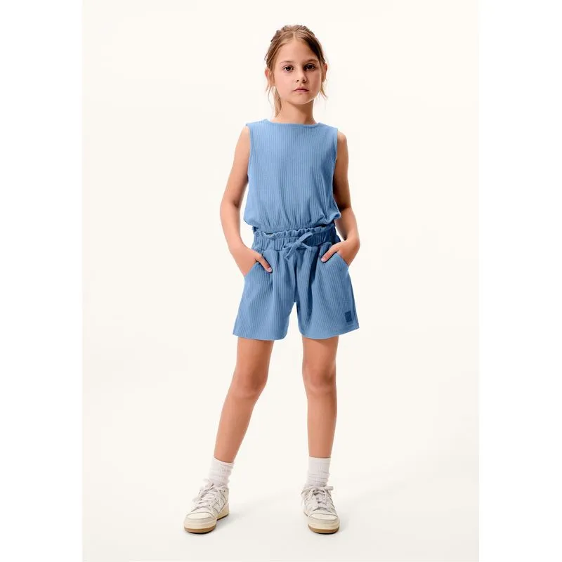 Conjunto Curto Infantil Menina Em Ribana Canelada - Azul 016