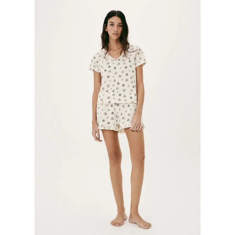 Pijama Curto Feminino Estampado Decote V - Creme XG