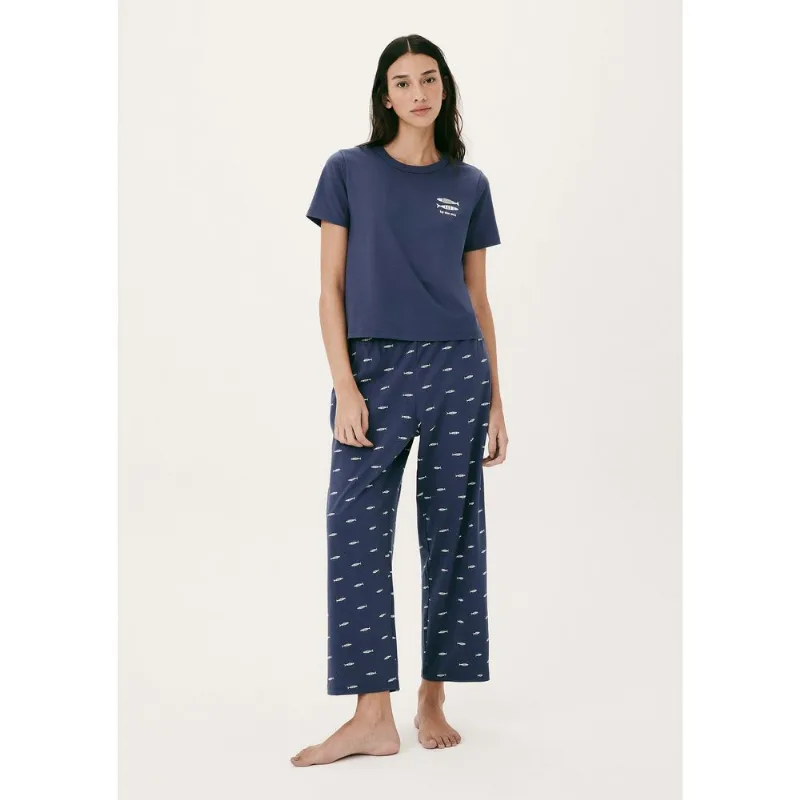 Pijama Longo Feminino Estampado - Azul M