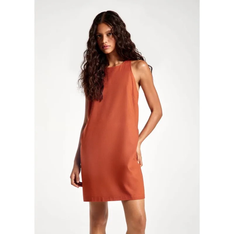 Vestido Curto Evasê Com Linho - Terracota XG
