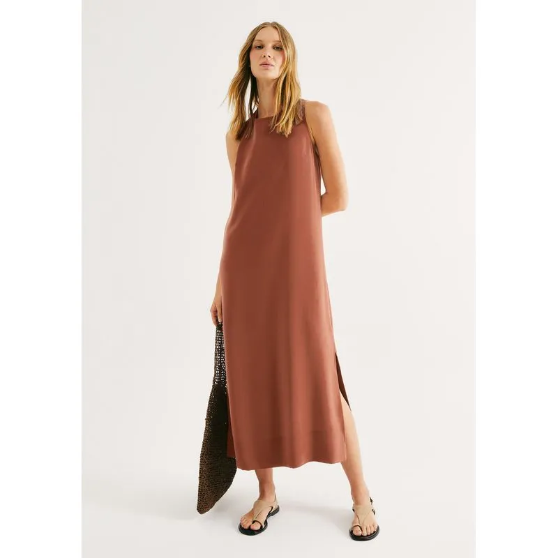 Vestido Midi Peach Touch Evasê - Marrom M