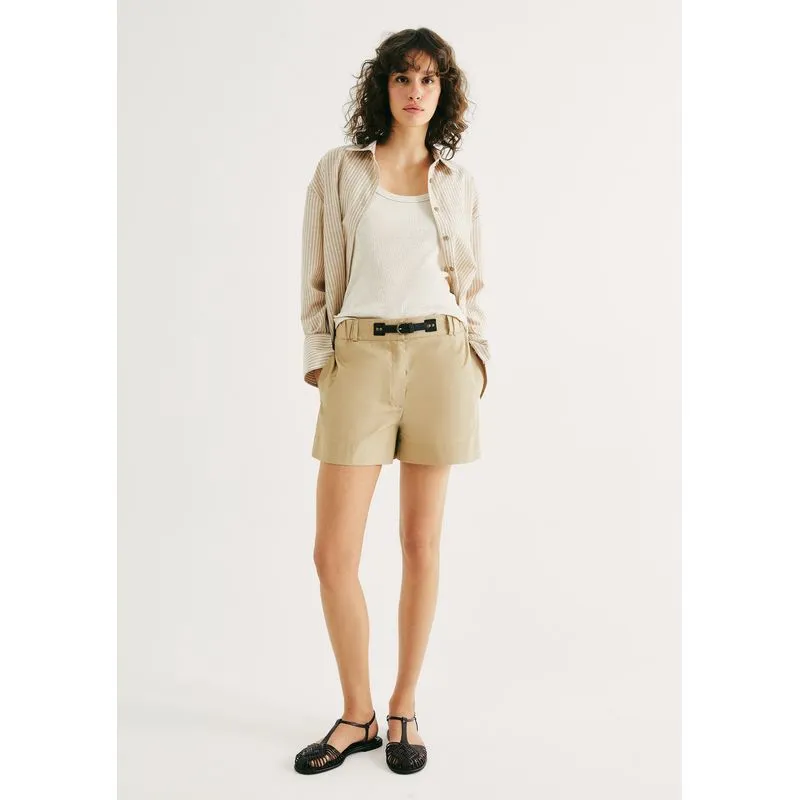 Shorts Feminino Reto Em Algodão - Bege 038