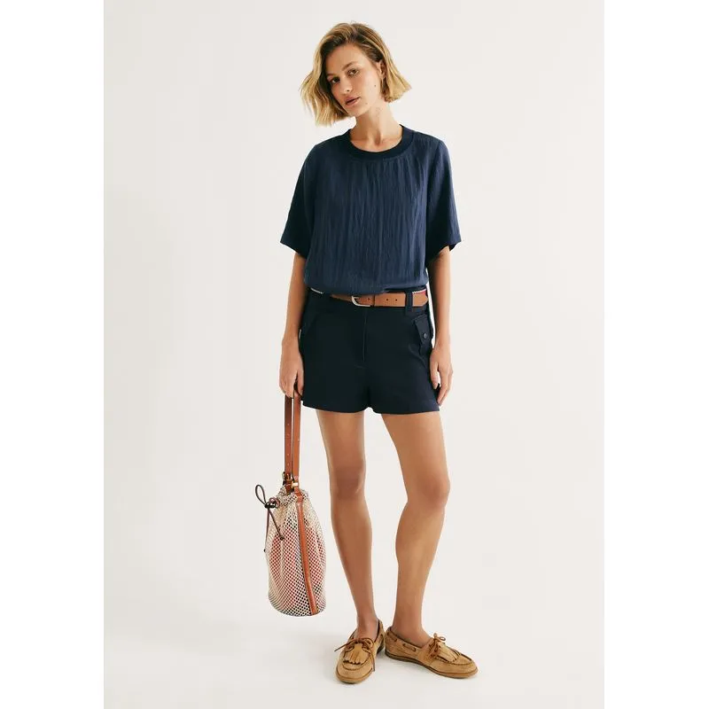 Shorts Feminino Evasê Em Gabardine - Azul 034