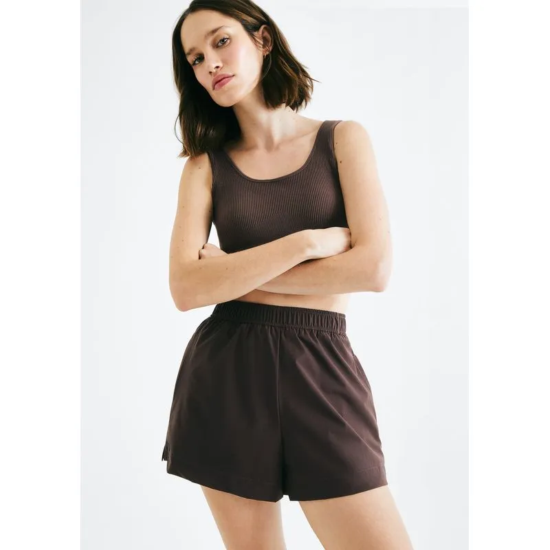 Shorts Esportivo Feminino Cintura Alta - Marrom XG