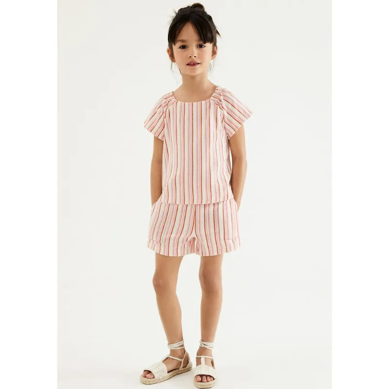 Shorts Infantil Menina Fio Tinto Listrado - Rosa 012