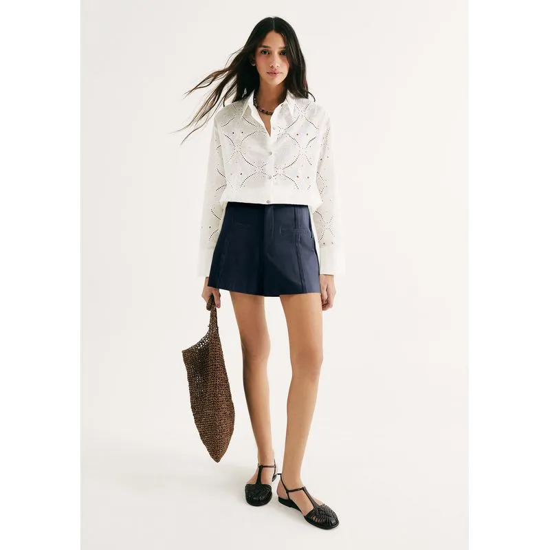 Shorts Feminino Em Alfaiataria - Azul 046