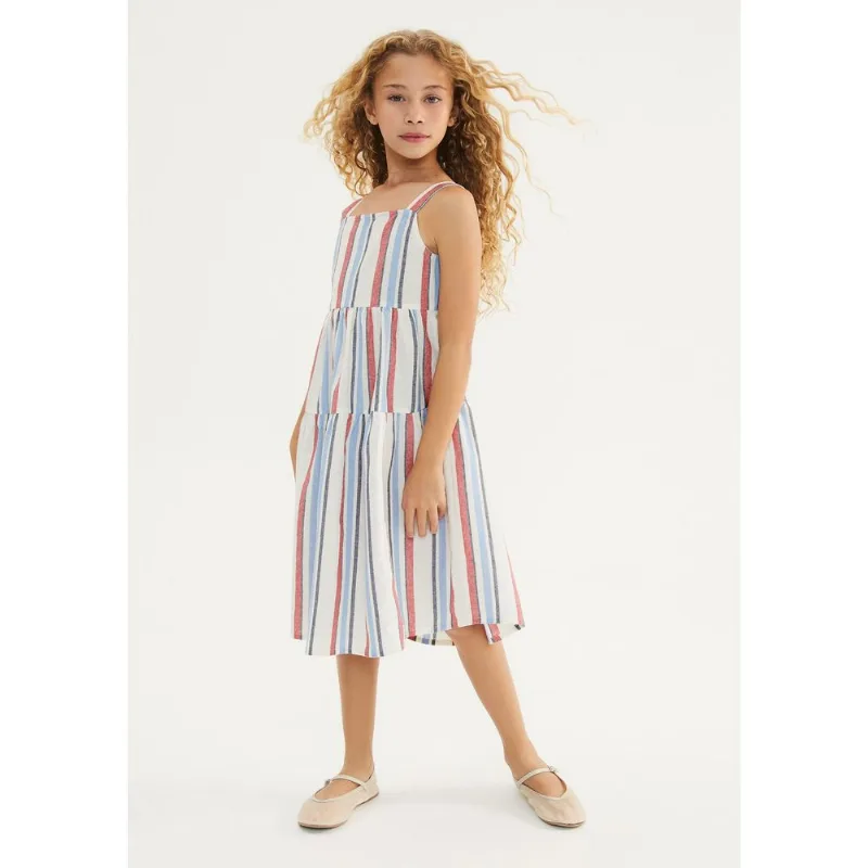 Vestido Infantil Fio Tinto Listrado - Vermelho 004