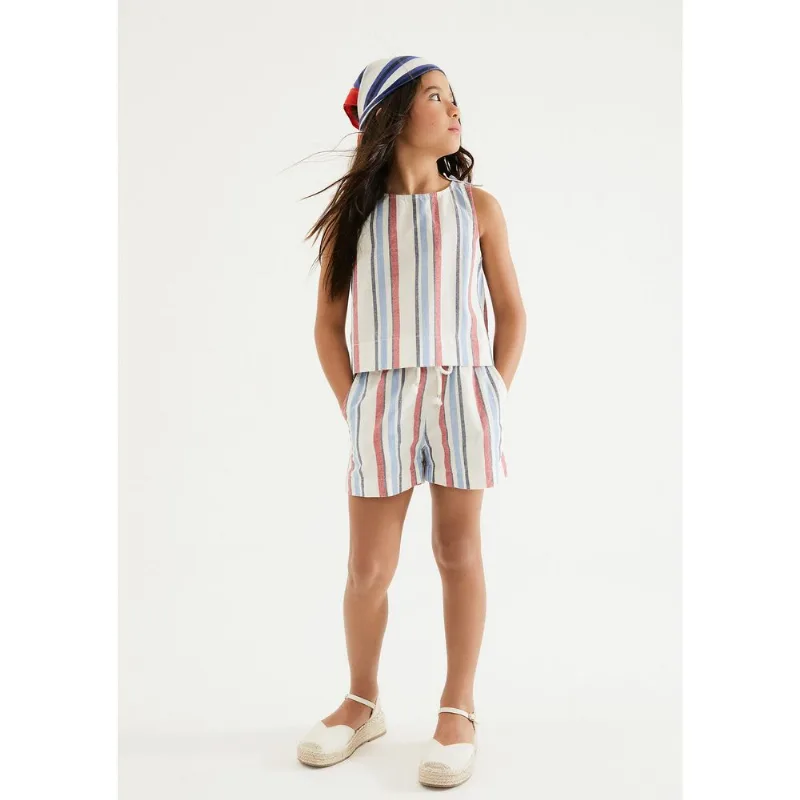 Shorts Infantil Menina Fio Tinto Listrado - Vermelho 004