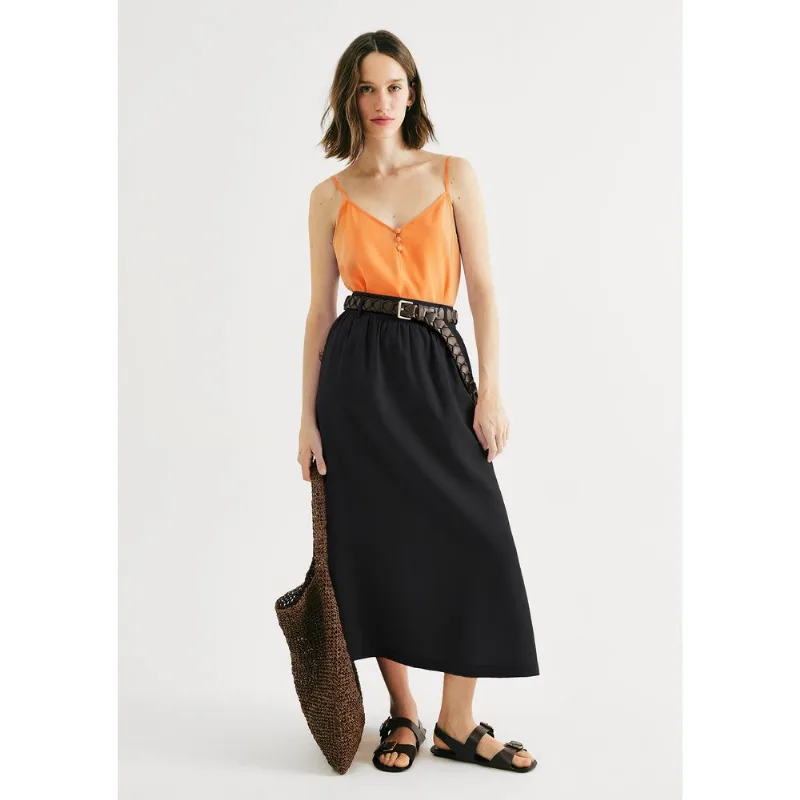 Saia Midi Cintura Média Em Peach Touch - Preto 038