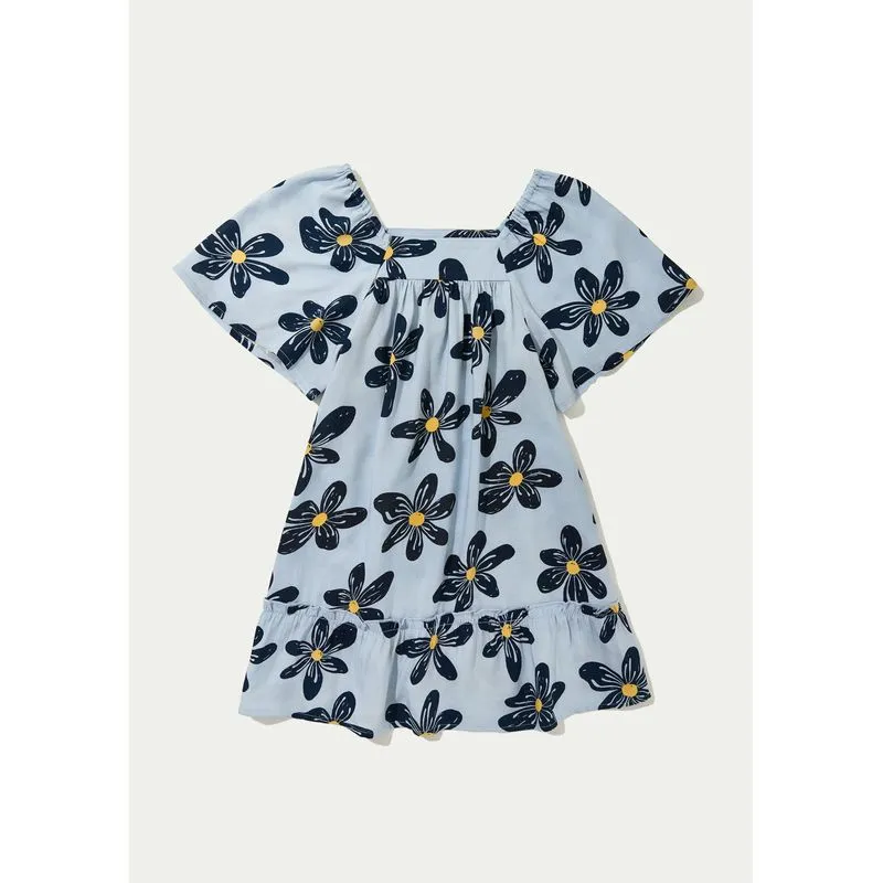 Vestido Infantil Com Mangas Bufantes - Azul 006