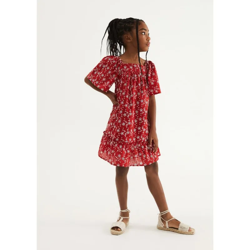 Vestido Infantil Evasê Bordado - Vermelho 006