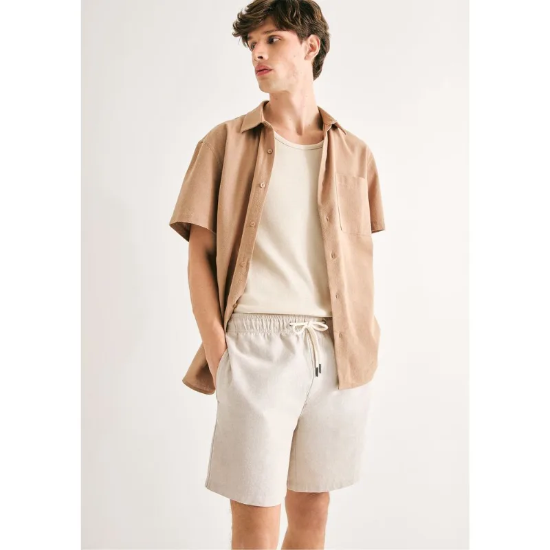 Shorts Masculino Fio Tinto Com Linho - Off white M