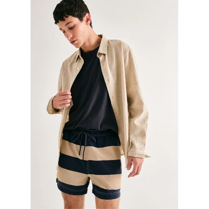 Shorts De Banho Masculino Listrado - Caqui G