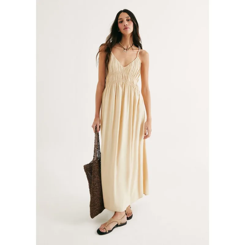 Vestido Longo Em Peach Touch - Amarelo P