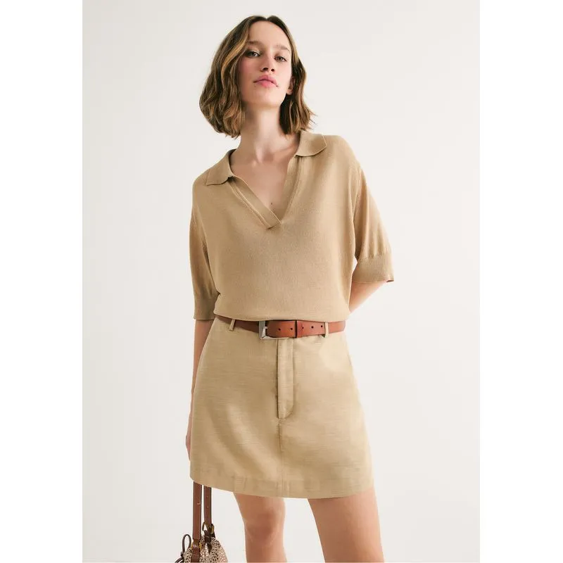 Shorts Saia Reto Cintura Alta - Bege 042