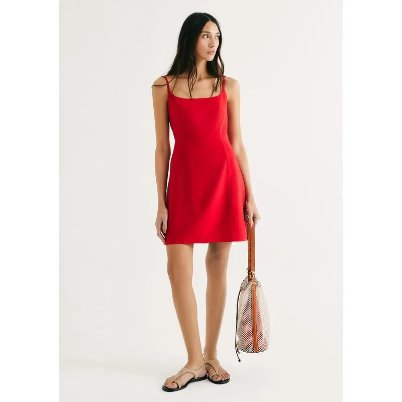 Vestido Curto Com Linho - Vermelho G