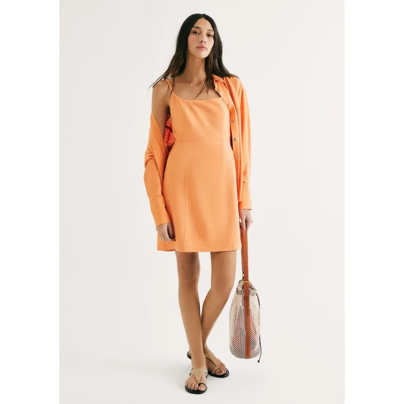 Vestido Curto Com Linho - Laranja XG