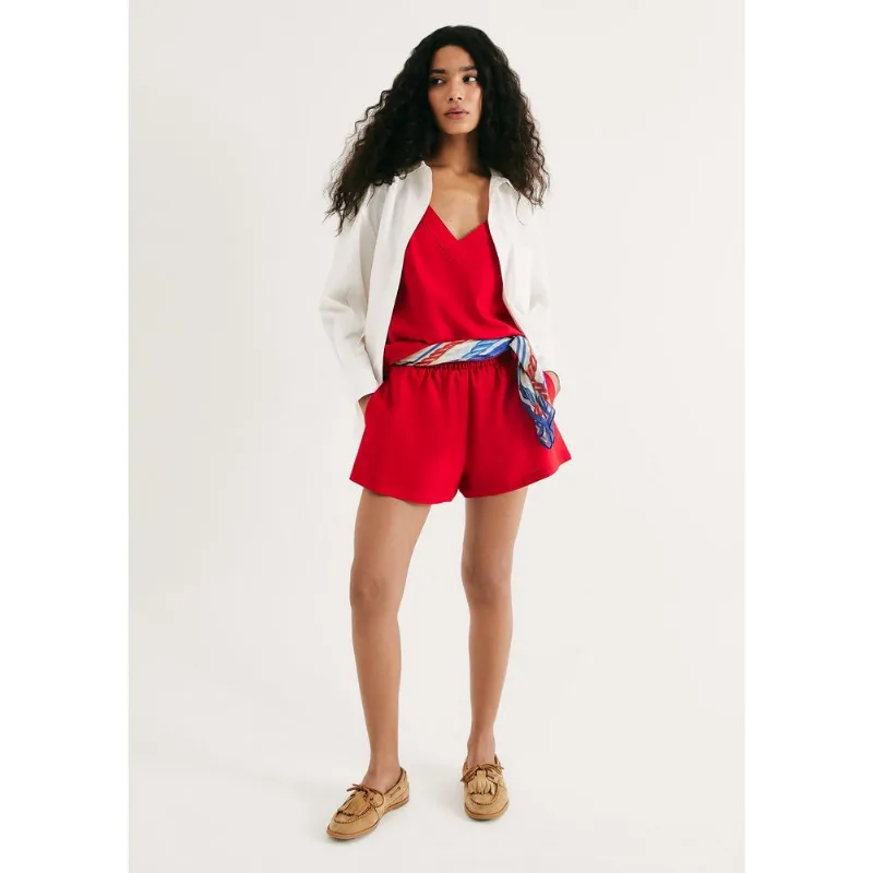 Shorts Feminino Evasê Com Linho - Vermelho 046