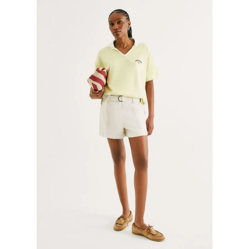 Shorts Feminino Em Peach Touch Com Cinto - Off white 036