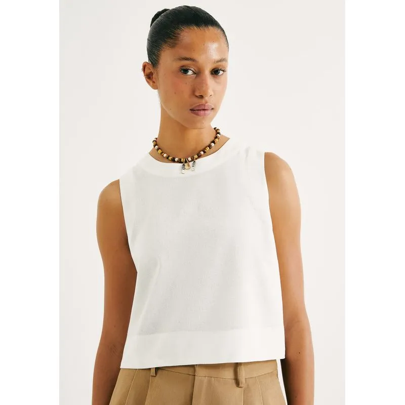 Regata Feminina Com Linho - Off white XG