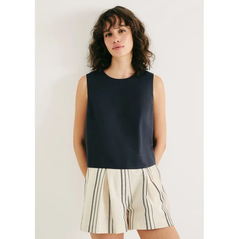 Regata Feminina Com Linho - Azul XG