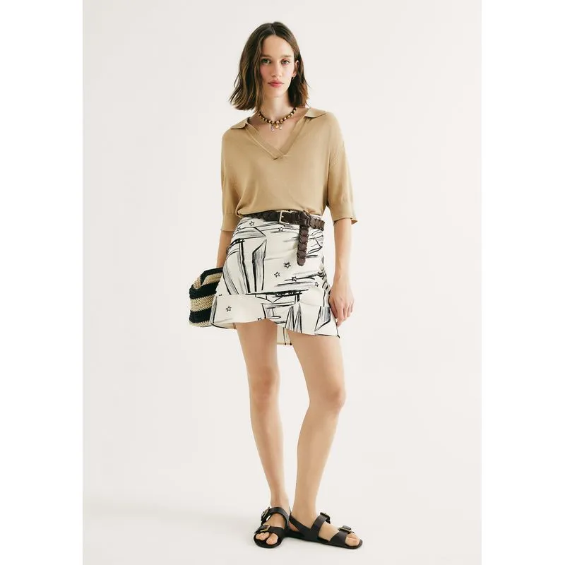 Saia Pareô Cintura Alta Estampada - Creme 038