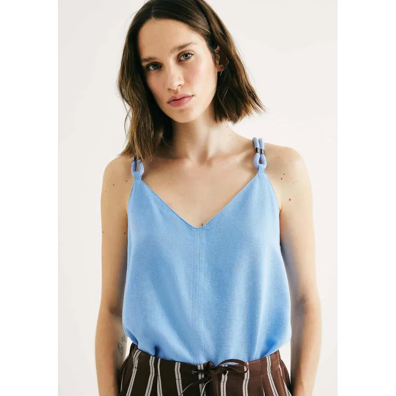 Regata Feminina Decote V - Azul G