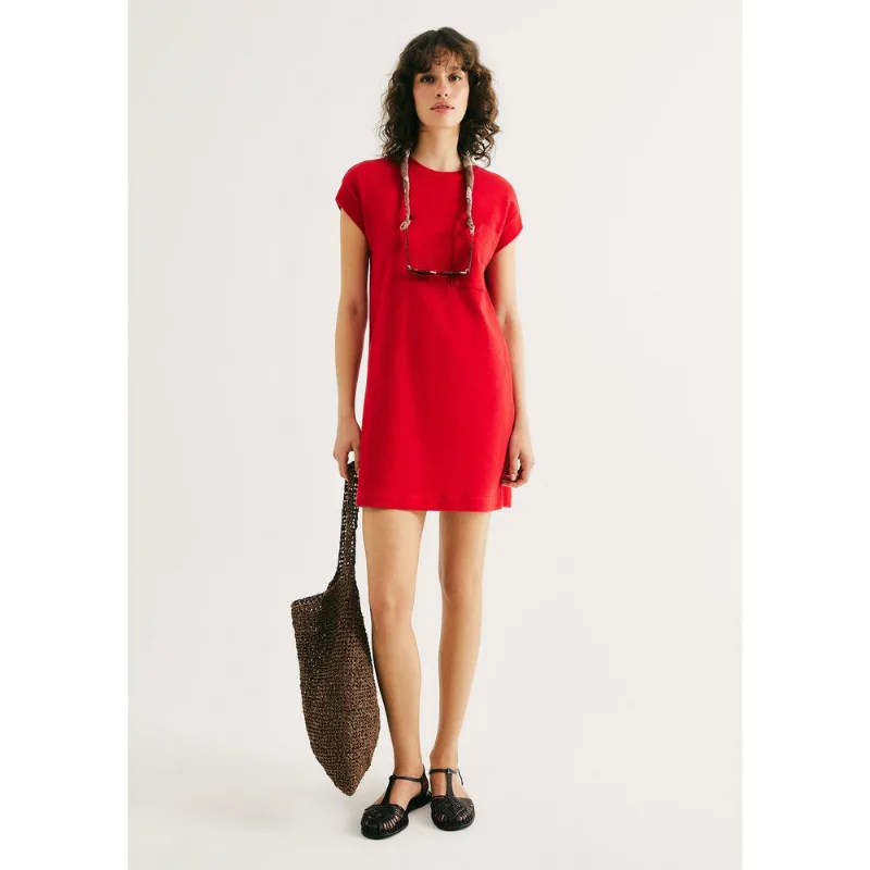 Vestido Básico Curto Texturizado Com Bolso - Vermelho XG