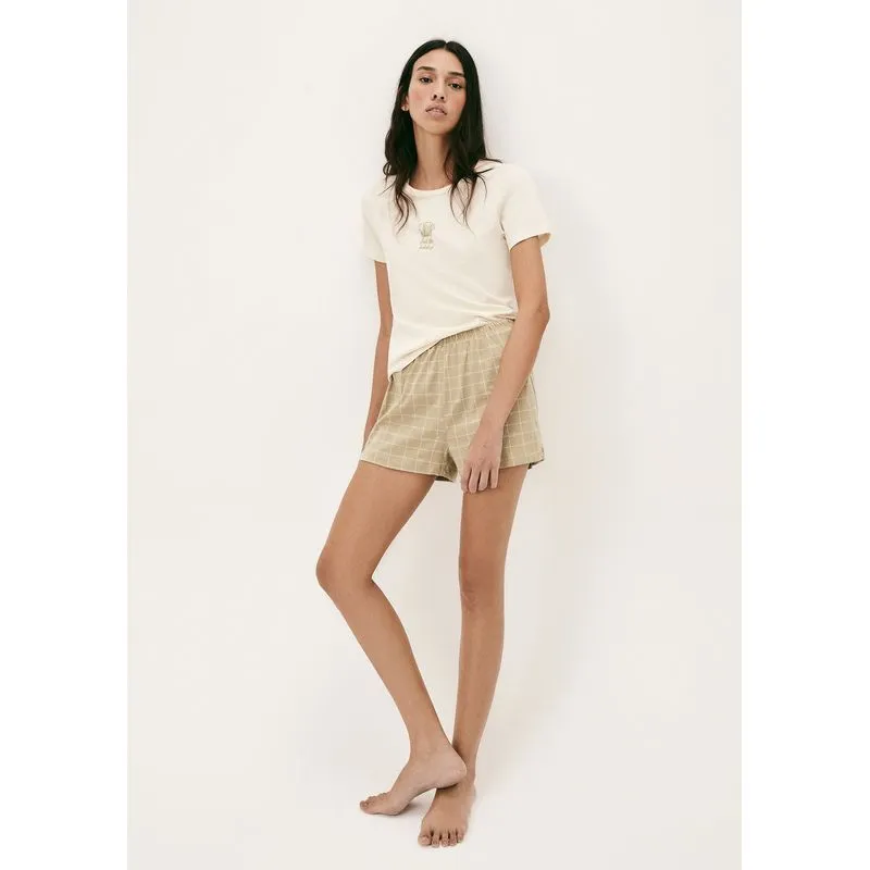 Pijama Curto Feminino Estampado - Bege P