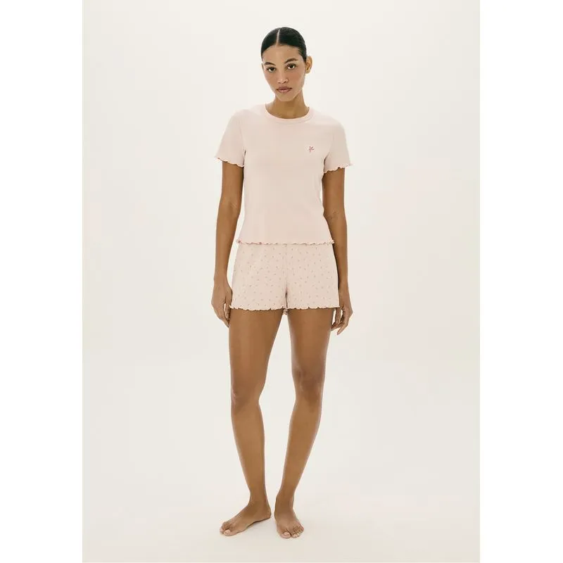 Pijama Curto Feminino Estampado Com Frufru - Rosa G