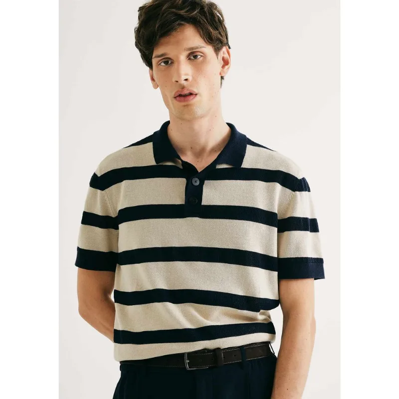 Polo Masculina Manga Curta Em Tricô Texturizado - Azul M