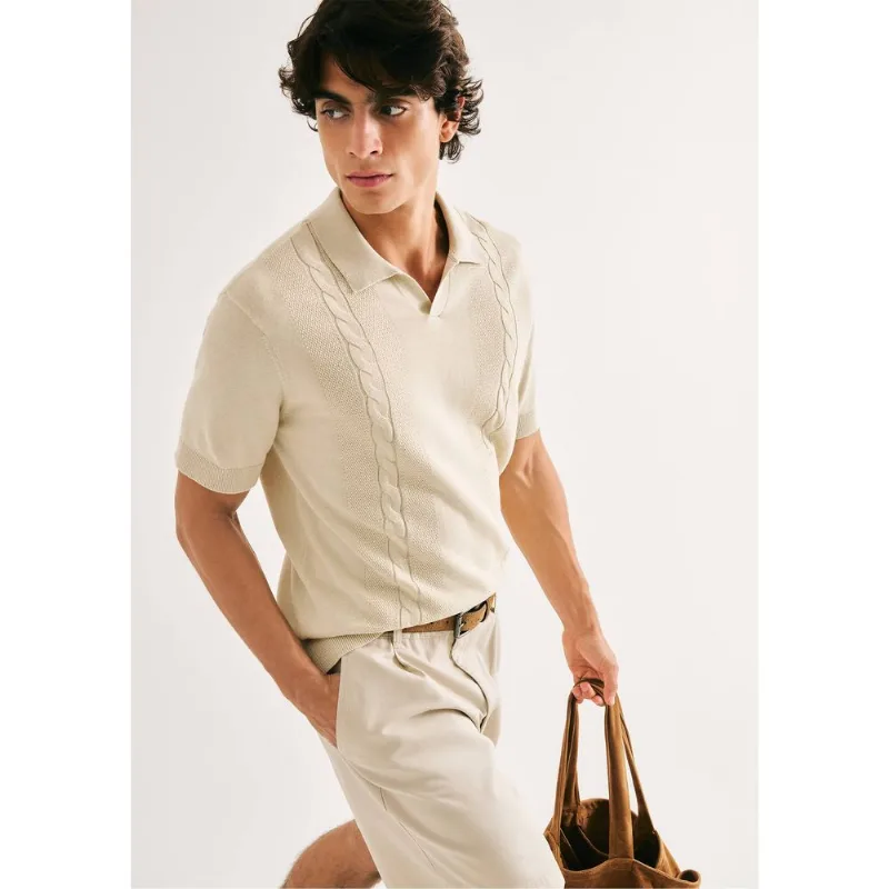 Polo Masculina Manga Curta Em Tricô - Creme XXG