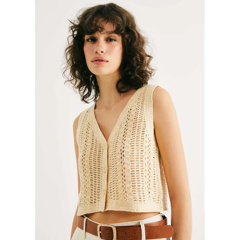 Colete Feminino Em Tricô - Creme G