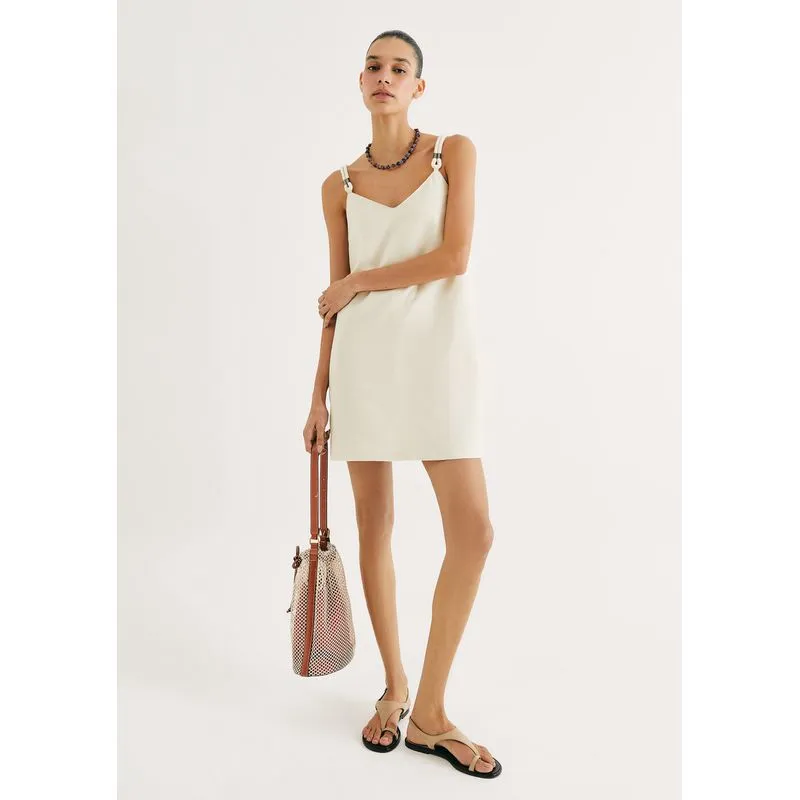 Vestido Curto Reto Decote V - Creme XG