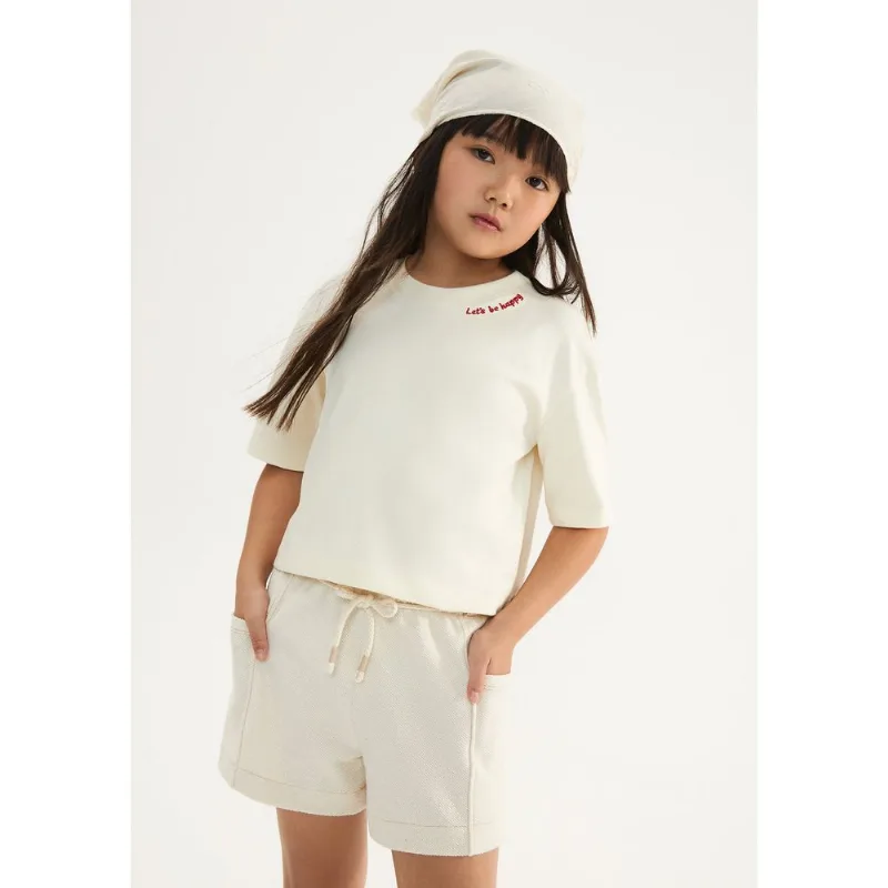 Shorts Infantil Menina Reto Com Linho - Creme 012