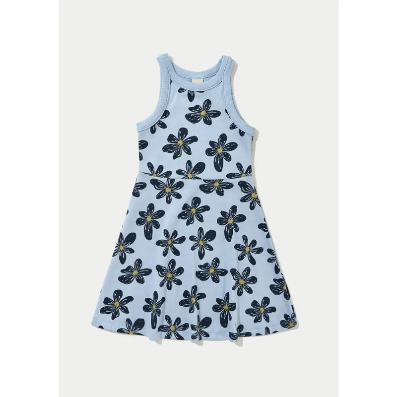 Vestido Infantil Curto Em Ribana Canelada - Azul 008