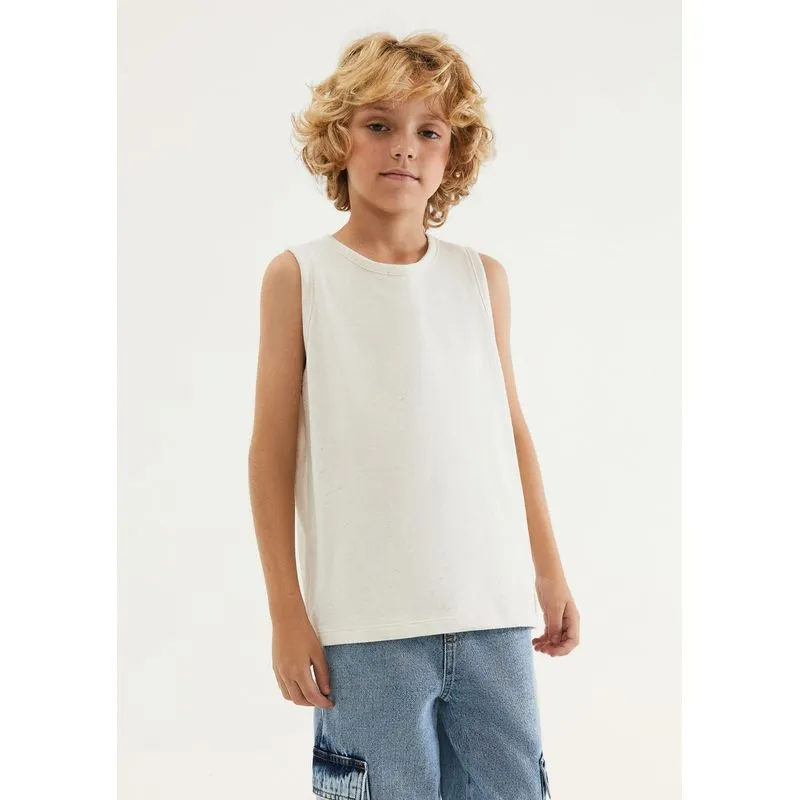 Regata Infantil Menino Básica Com Linho - Creme 008