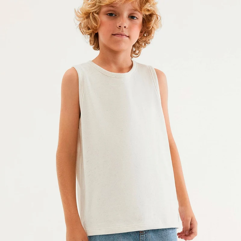 Regata Básica Hering Infantil Com Linho Masculina - Creme 10 / Menino