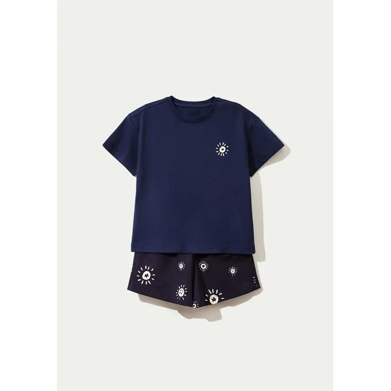 Conjunto Infantil Menina Curto Estampado - Azul 016
