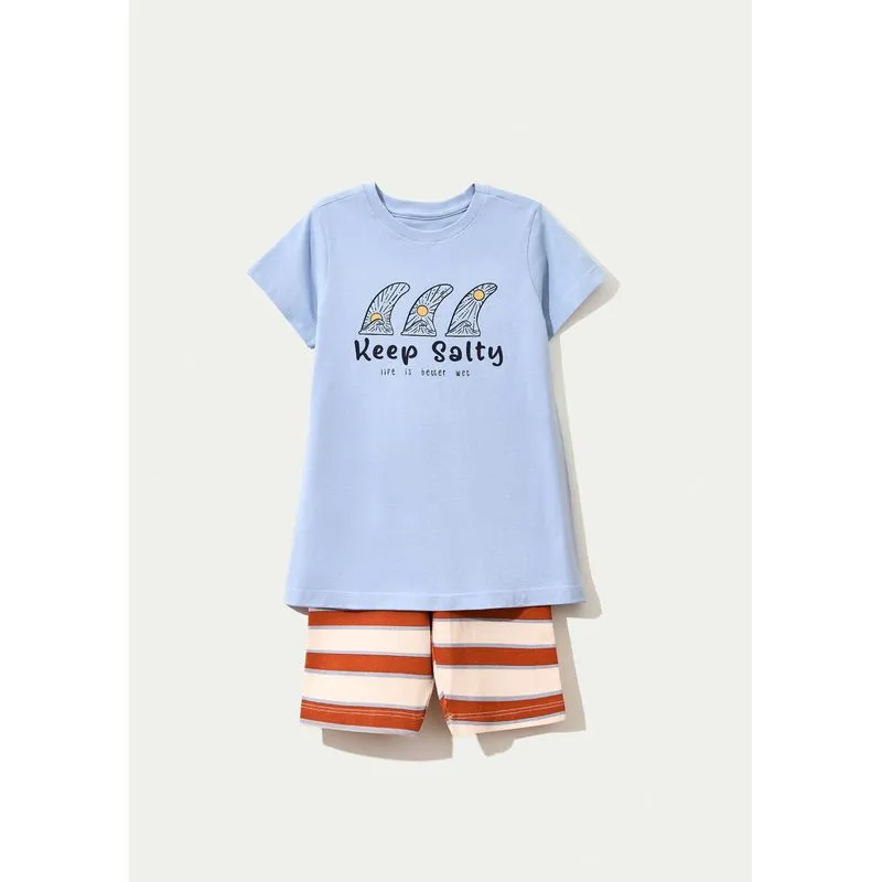 Conjunto Infantil Menina Curto Com Estampa - Azul 010