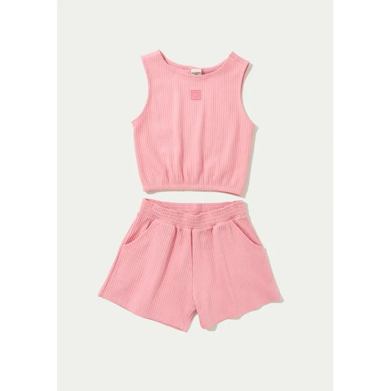 Conjunto Curto Infantil Menina Em Ribana Canelada - Rosa 006