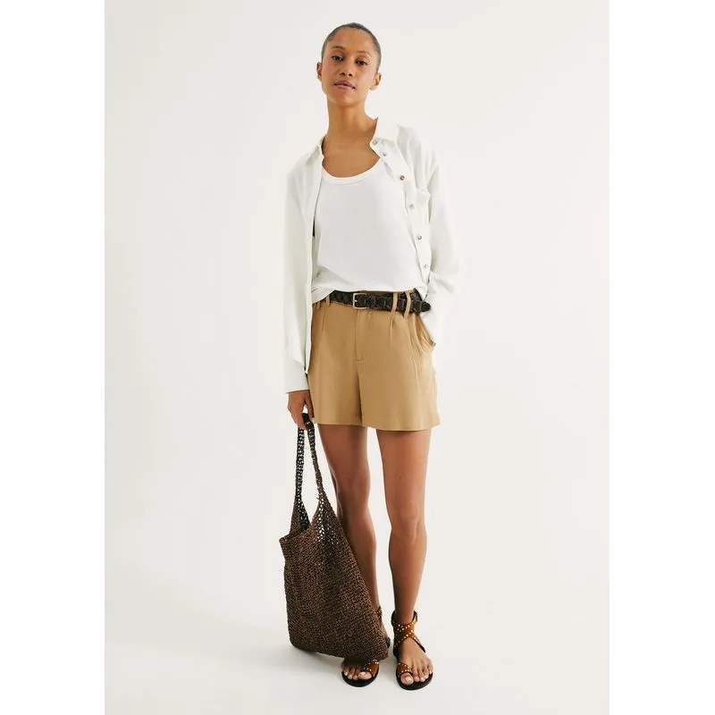 Shorts Feminino De Alfaiataria Em Linho - Bege 038